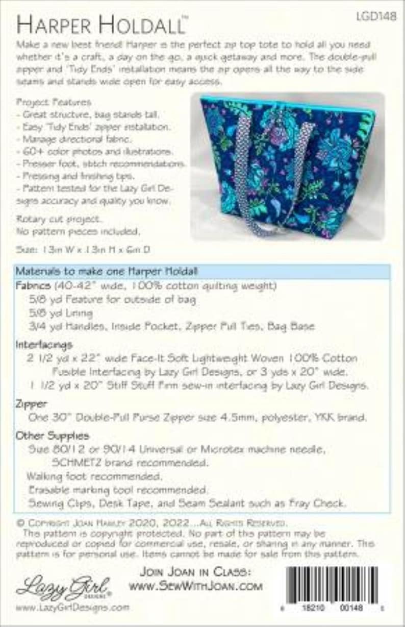Harper Holdall Tote Bag Pattern by Lazy Girl Designs - Etsy