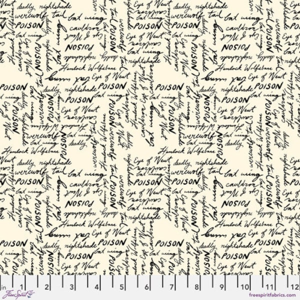 Storybook Halloween Poison Words on Ivory PWRH-066 by Rachel Hauer for Free Spirit Fabrics