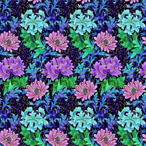 Floral luminoso con mariposas sobre fondo negro CM2983-Negro de Chong A Hwang para Timeless Treasures imagen 4