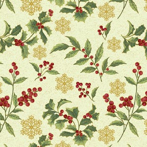 A Botanical Season Festive Holly Toss on Celery 4213M-40 by Jackie Robinson for Benartex Fabrics