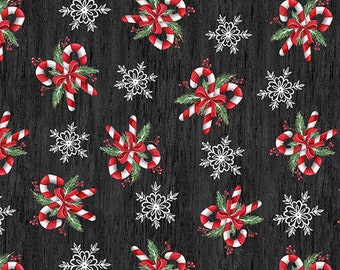 Making Spirits Bright 2285-99 Candy Canes and Snowflakes on Black by Blank Quilting