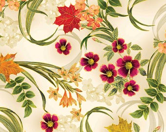 Harvest Festival Medium Scale Scroll Floral on Cream Background 14040M-07 from Benartex, Kanvas Fabrics