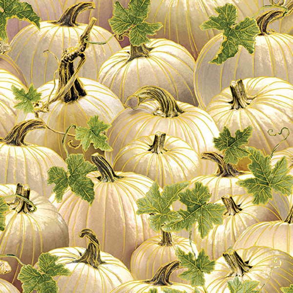 Harvest Festival Cream Pumpkins with Gold Metallic Accents 14041M-07 by Benartex, Kanvas Fabrics