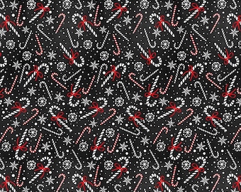 Gnome for the Holidays Candy Canes on Black 2039-Black from Timeless Treasures Fabrics