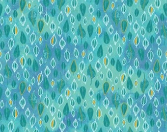 Ebb & Flow Turquoise Leaf Fabric with Gold Metallic Accents 54029DM from Windham Fabrics