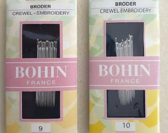 Agujas de bordar Bohin Crewel tamaños 9 o 10