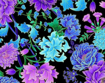 Luminous Large Scale Floral CM2981-Black by Chong A Hwang for Timeless Treasures Fabrics