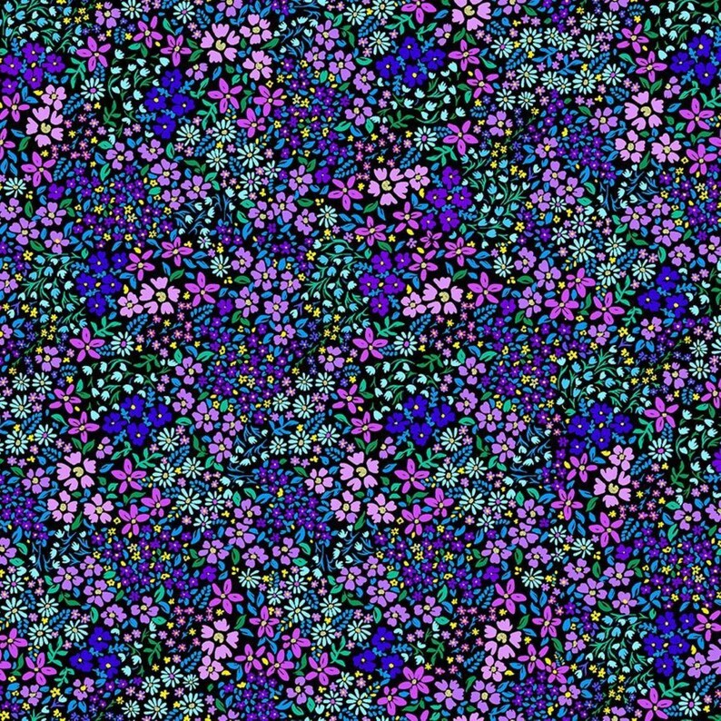 Floral luminoso con mariposas sobre fondo negro CM2983-Negro de Chong A Hwang para Timeless Treasures imagen 3