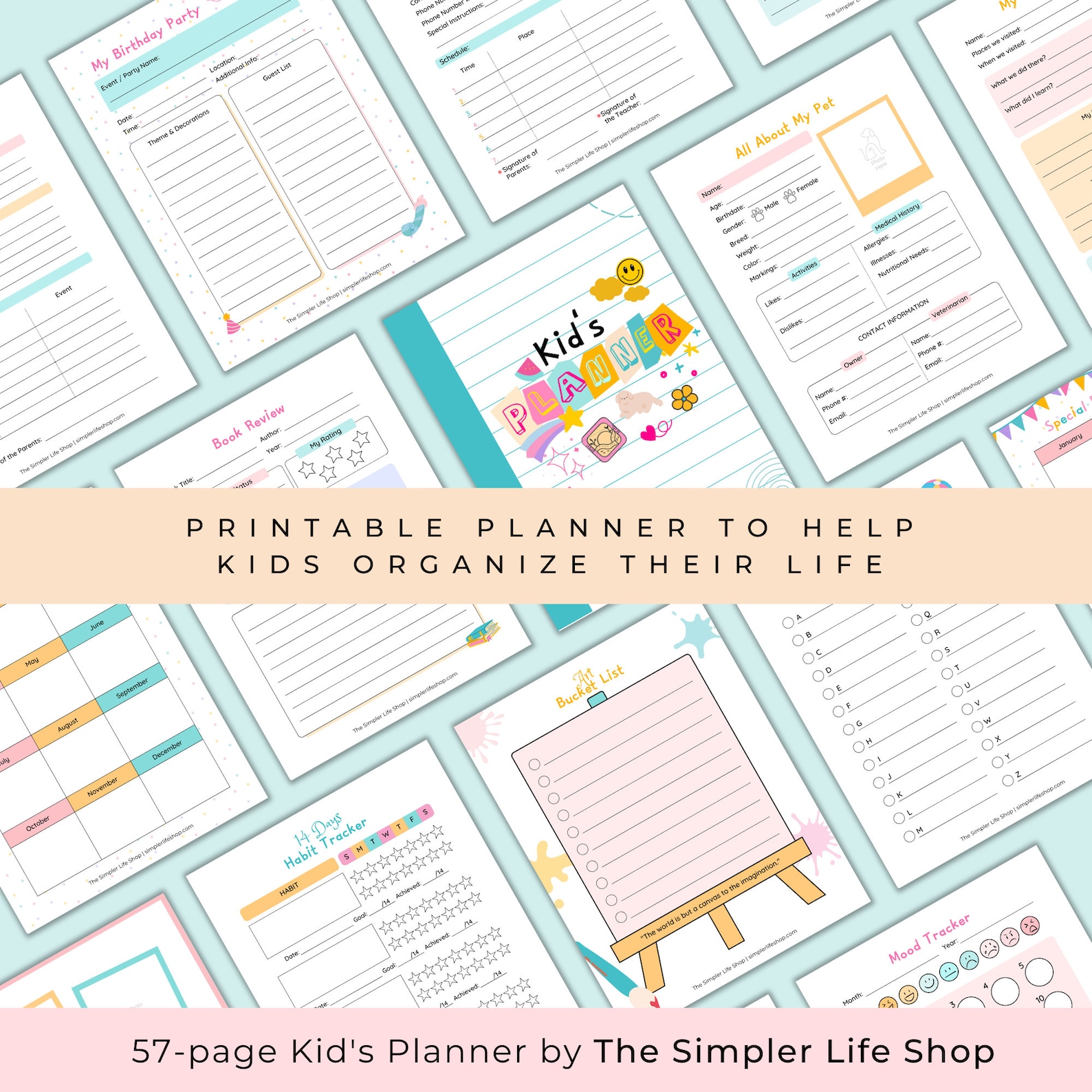 Kids Daily Planner, School Homeschool Planner, Printable Planner Bundle
