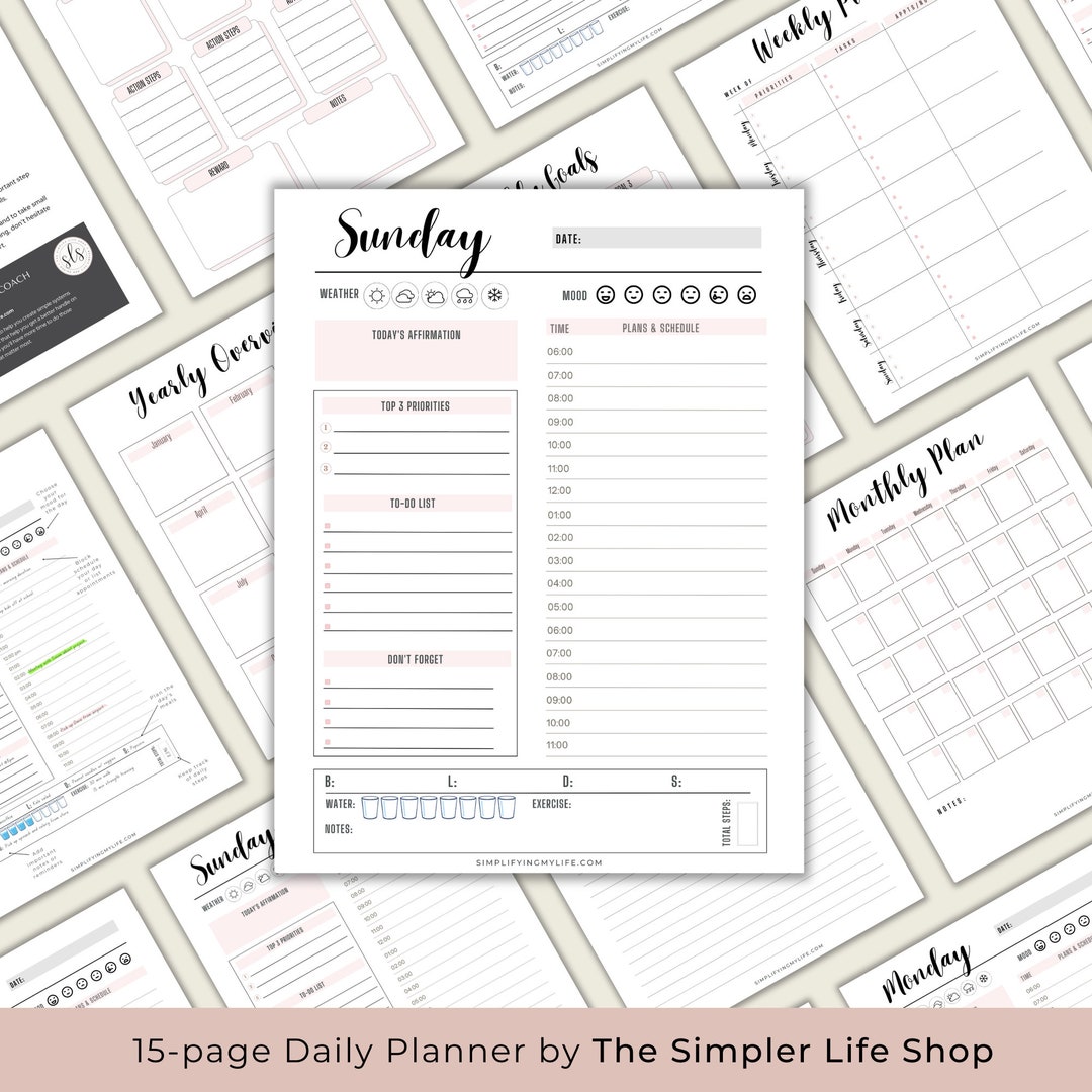 Undated Daily Weekly Planner Printable, Hourly Planner, Planner Set ...