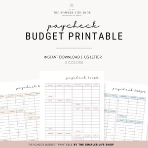 Simple Paycheck Budget Printable, Budget by Paycheck, Budget Template PDF, A4, A5, Ltr, Pink, Tan, & Blue, Instant Download