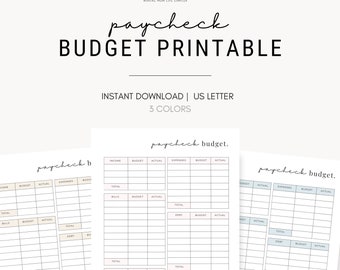 Simple Paycheck Budget Printable, Budget by Paycheck, Budget Template PDF, A4, A5, Ltr, Pink, Tan, & Blue, Instant Download