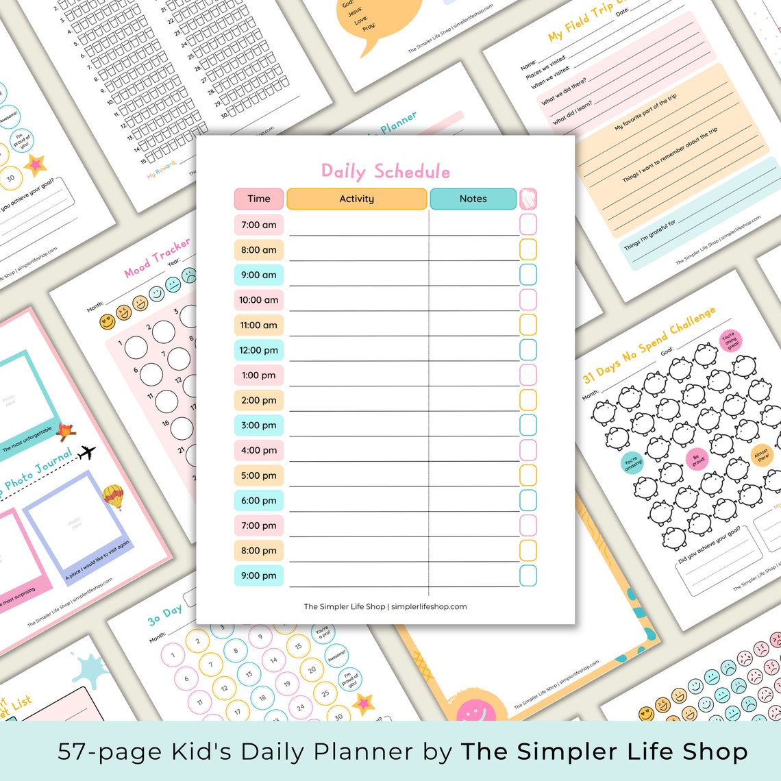 Kids Daily Planner, School Homeschool Planner, Printable Planner Bundle