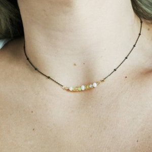 Opal and Pearl Oxidized Sterling Silver Choker, Dainty Pearl Choker,Delicate Opal Choker, Opal Choker, Tiny Pearl Choker, Tiny Pearl Choker