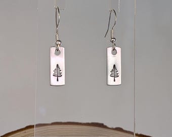 Tree Earrings | Forest Earrings | Hand Stamped Earrings ~ Nature, Minimalist, Evergreen, Pine tree | 925 Sterling Silver Hooks