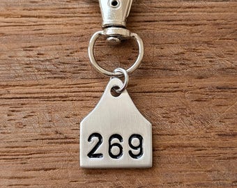 269 cow ear tag keyring/keychain ~ Hand Stamped ~ 269 Life, 269 Calf, Vegan, Animal Rights, Activist, Protest ~ Jewellery Jewelry Accessory