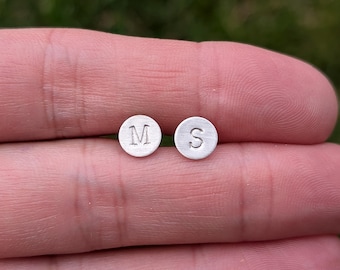 Sterling Silver Personalised Stud Earrings | Tiny Initials Earrings | Hand Stamped Custom Earrings | Minimalist Earrings