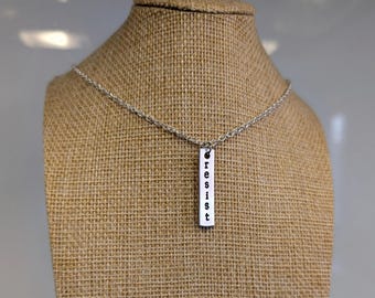 Resist - Vertical Bar Pendant | Hand Stamped Necklace | Protest, Activist, Feminist, Political Jewellery Gift
