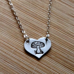 Mushroom ~ Hand Stamped Heart Shaped Pendant Necklace ~ Magic, Toadstool, Cottagecore, Fungi, Witch, Cottagecore Jewellery Jewelry Gift