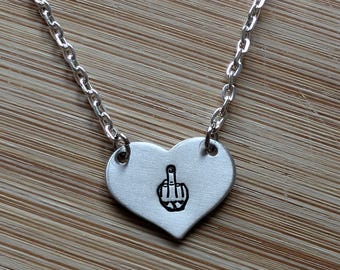 F*ck You! Tiny Middle Finger Necklace in Sterling Silver or