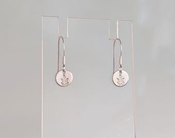 Hand Stamped Leaf Earrings | Tiny Drop Earrings ~ Nature Inspired, Minimalist | 925 Sterling Silver Hook