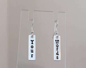 Personalised Word Drop Earrings | Hand Stamped Custom Earrings | Hypoallergenic 925 Sterling Silver Earring Hooks | Jewelry Gift