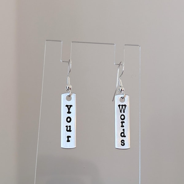 Personalised Word Drop Earrings | Hand Stamped Custom Earrings | Hypoallergenic 925 Sterling Silver Earring Hooks | Jewelry Gift