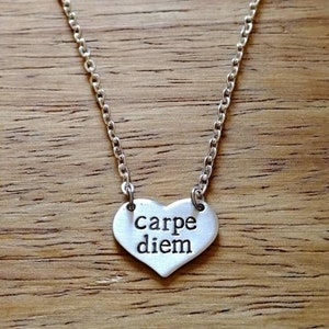 Carpe Diem (Seize the day) ~Heart Shaped Pendant Necklace ~Motivational,Empowering,Inspirational ~Silver Hand Stamped Jewellery Jewelry Gift