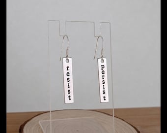 Resist and Persist Drop Earrings | Hand Stamped Political Jewelry | Feminist, She Persisted, I Rise, Anti Trump | 925 Sterling Silver Hooks
