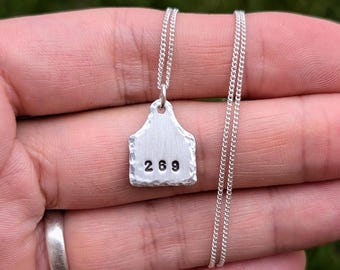 269 Cow Ear Tag Pendant | Hand Stamped Hammered Necklace | Vegan, 269 life, Calf, Animal Rights, Protest, Activist | Can be personalised