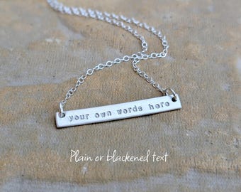 Sterling Silver Personalised Word Bar Necklace ~ Custom Hand Stamped Jewellery ~ Your Words Here ~ Name, Initials, Date, Phrase, Quote