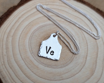 Ve Cow Ear Tag Pendant | Hand Stamped Hammered Necklace | Vegan, 269 life, Animal Rights, Protest, Activist | Can be personalised