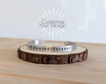 Neurodivergent Adjustable Cuff Bracelet Bangle - Autism Bracelet, Autism Pride, Autism Awareness, ADHD, AuDHD, Neurodiversity Jewellery Gift