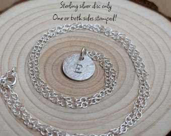 Sterling Silver Hand Stamped Initials Pendant | DISC ONLY - chain not included | Letters Numbers Pendant | Hammered Textured Disc Pendant