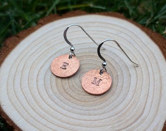 Personalised Copper Drop Earrings | Initials Earrings | Hand Stamped Custom Earrings | Minimalist Earrings | 925 Silver Hooks