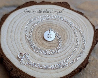 Sterling Silver Hand Stamped Initials Pendant | Tiny Double Sided Necklace | Letters, Numbers, Heart, Infinity Pendant