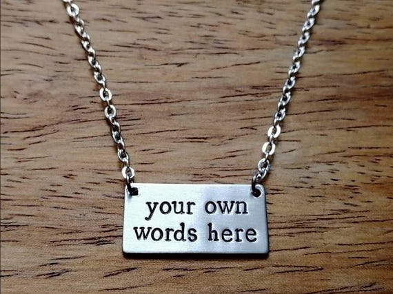 Personalised Message Necklace ~ Hand Stamped Bar Necklace ~ Custom Pendant ~ Your Words | Design Your Own ~ Jewelry Gift ~ 925 Silver Chain
