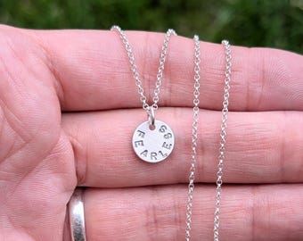 Sterling Silver 'Fearless' Pendant | Tiny Minimalist Hand Stamped Necklace | Inspirational, Motivational, Empowering Gift | Personalisable