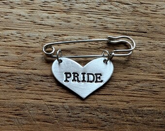 Pride ~ Hand Stamped Pin Badge Brooch ~ Gay pride, Queer, LGBTQ, Love is love, Equality - Jewellery Accessory Gift