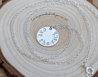 Sterling Silver 'Eat The Rich' Necklace | Hand Stamped Pendant | Political, Anarchist, Protest, Activist Jewelry | Can be personalised