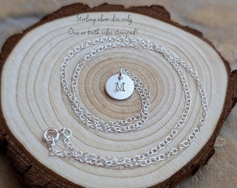 Sterling Silver Personalised Disc - DISC ONLY - No Chain | Hand Stamped Silver Charm | Custom Initial Pendant, One or Both Sides Stamped