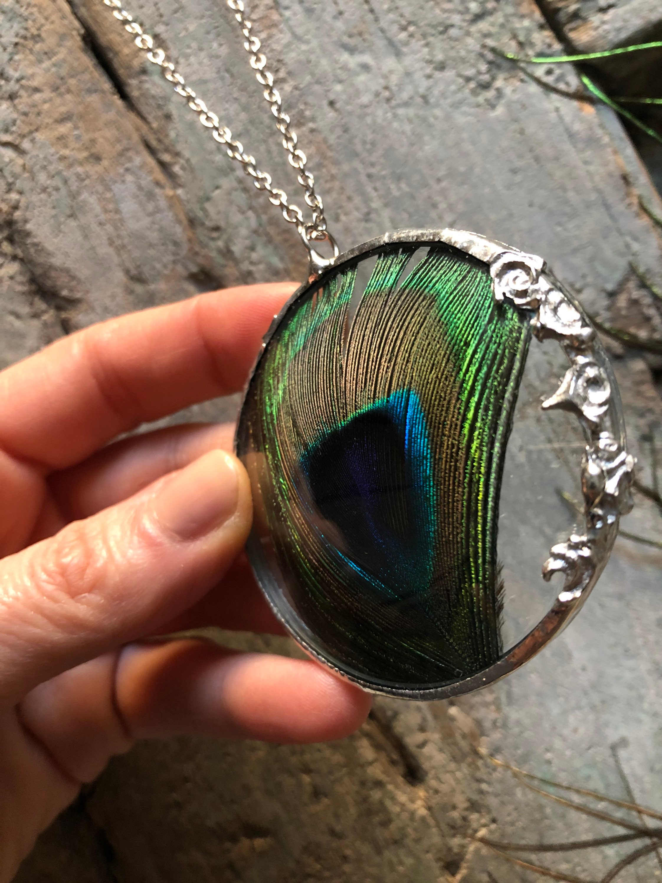Real Peacock Feather Heart Locket Necklace – The Wistful Woods