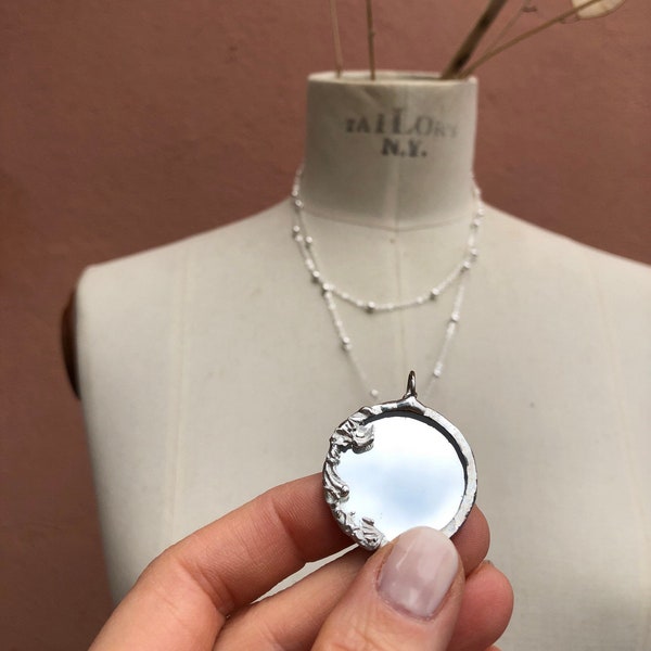 necklace with round mirror pendant love your self author fragments