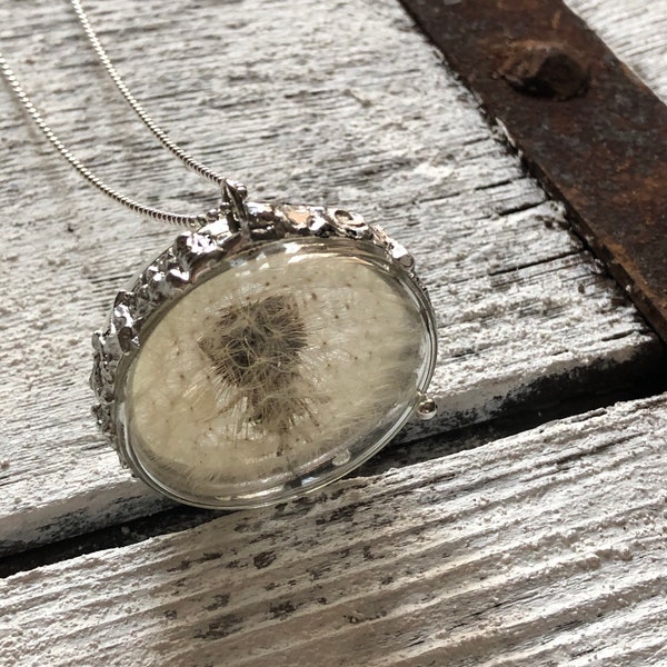 collier boîte de rêve avec pendentif en verre avec graines de pissenlit pomme de douche fragments d’auteur