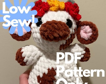 Crochet Mini Cow Pattern Low Sew Amigurumi Beginner Friendly Pattern PDF
