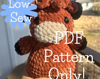 Highland Cow Crochet Pattern, Low-Sew highland cow amigurumi, highland cow crochet, highland cow, cow pattern, amigurumi