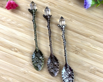 Crystal Incense Spoon: Ornate Apothecary Tea Herb Sugar Scoop