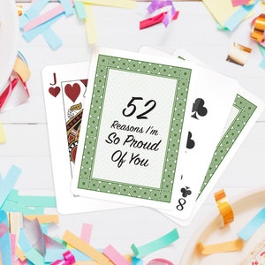 52 raisons pour lesquelles je suis si fier de vous, nous sommes si fiers de vous, cartes à jouer vierges, cadeau de remise de diplôme, jeu de cartes, cadeau personnalisé de bricolage