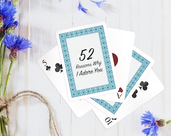 52 Reasons Why I Adore You Deck of Cards, Personalized Gift, Printed Deck, Playing Cards