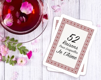 52 Raisons Pour Lesquelles Je t'Aime, Cadeau personnalisé, Paquet de cartes